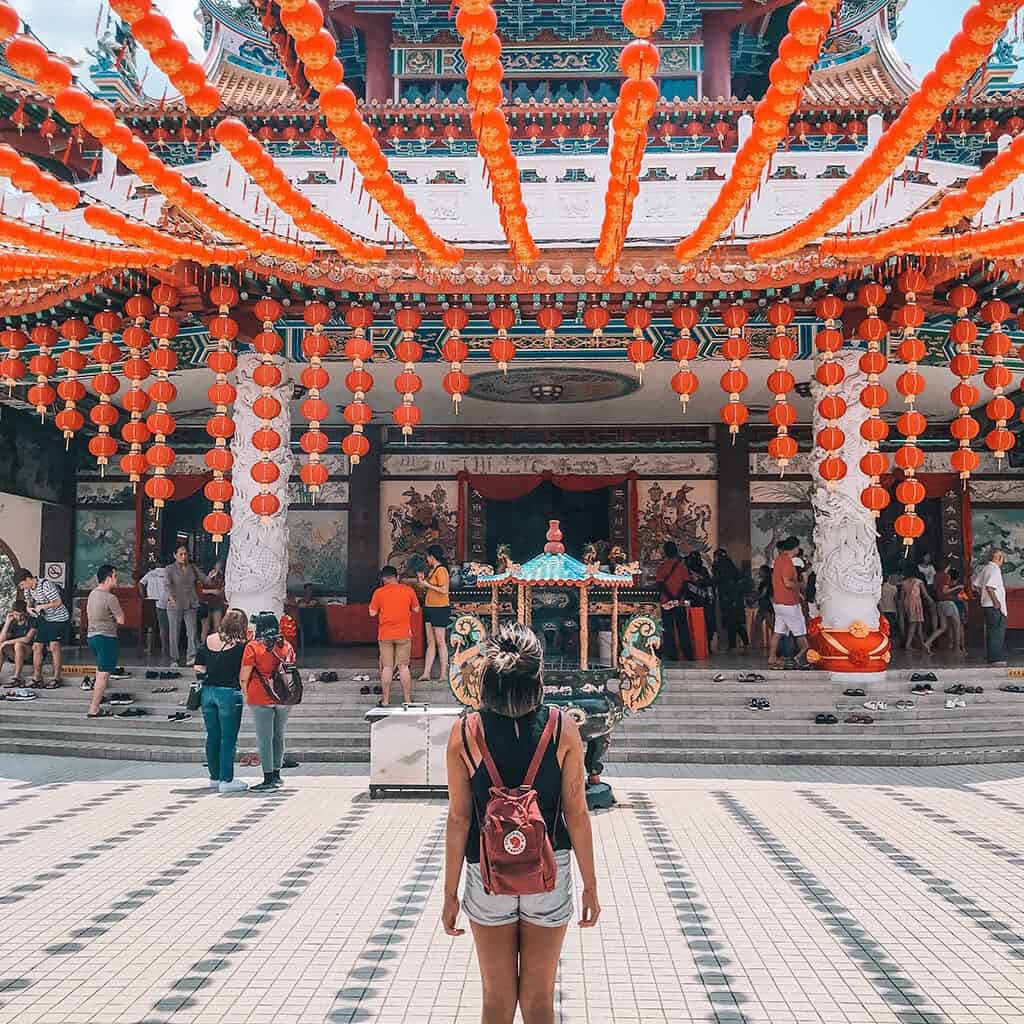 Tourist girl in some china temple